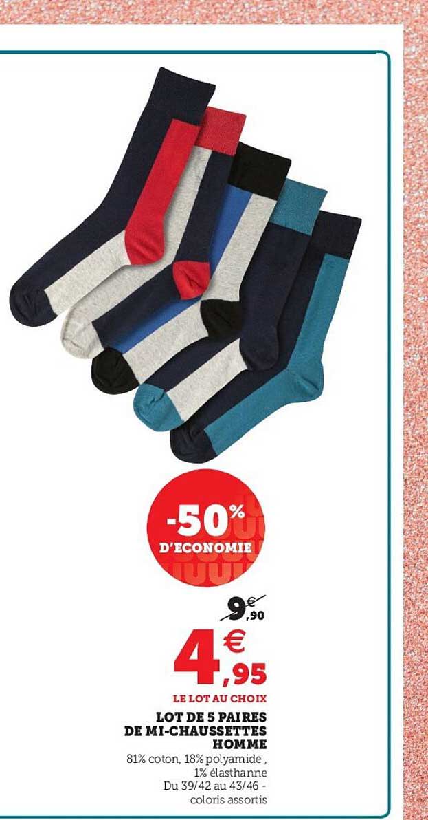 lot de 5 paires de mi-chaussettes homme