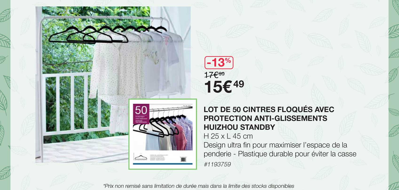 lot de 50 cintres floqués avec protection anti-glissements huizhou standby