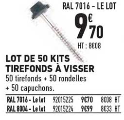 lot de 50 kits tirefonds à visser