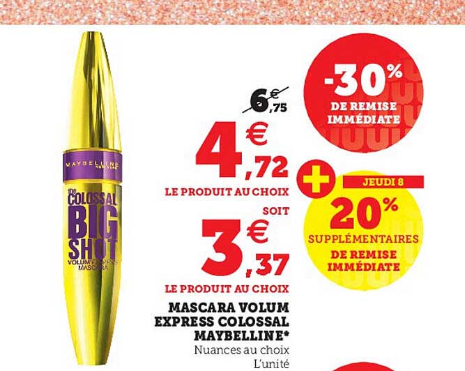 mascara volume express colossal maybelline -30% de remise immédiate