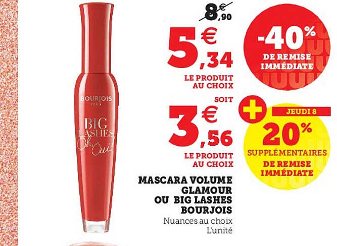 mascara volume glamour ou big lashes bourjois -40% de remise immédiate