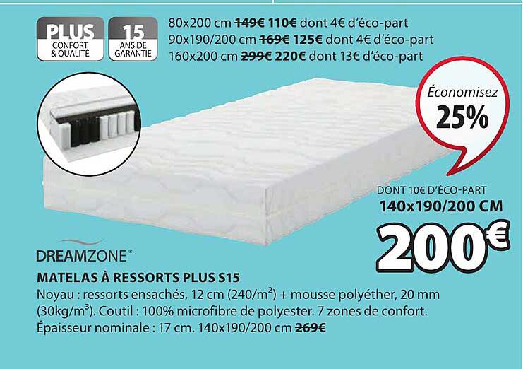 Matelas à Ressort Plus S15 Dreamzone