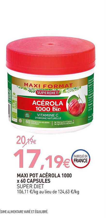 maxi pot acérola 1000 x 60 capsules super diet