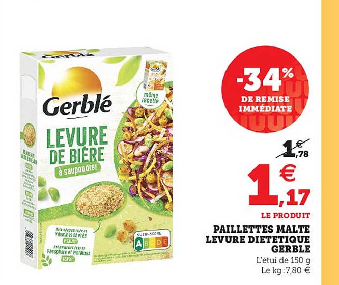 paillettes malte levure diététique gerblé -34% de remise immédiate