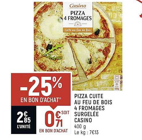Pizza Cuite Au Feu De Bois 4 Fromages Surgelée Casino
