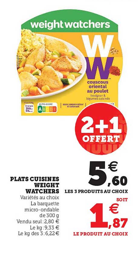 plats cuisinés weight watchers 2+1 offert
