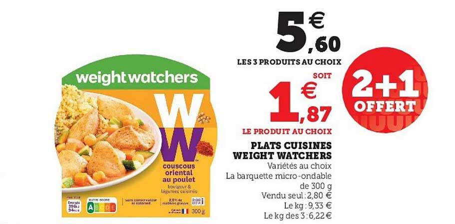 plats cuisinés wieght watchers 2+1 offert