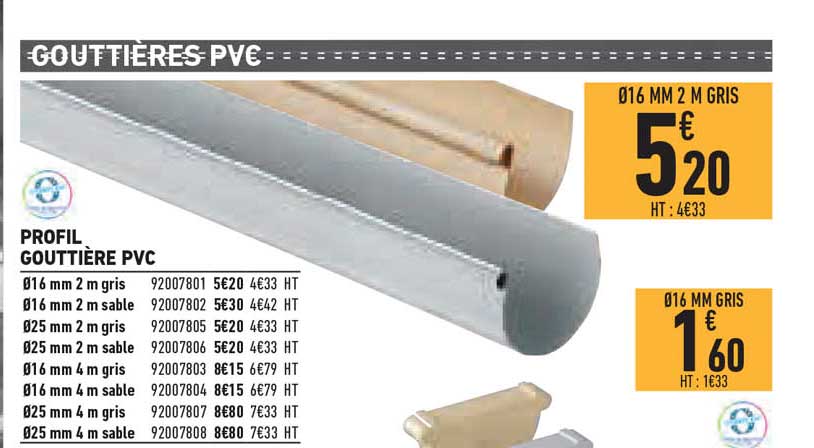 profil gouttière pvc