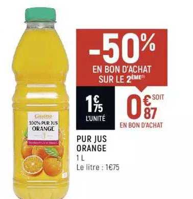 pur jus orange -50% en bon d'achat sur le 2ème