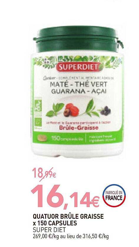 quatuor brûle graisse x150 capsules super diet