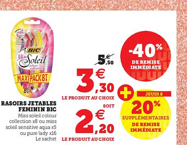 rasoirs jetables feminin bic -40% de remise immédiate