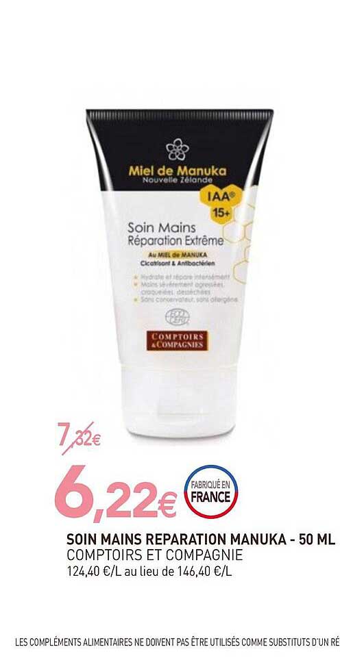 soin mains reparation manuka - 50 ml comptoirs et compagnie