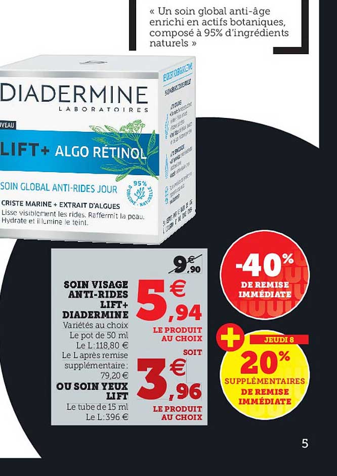 soin visage anti-rides lift + diadermines ou soin yeux lift -40% de remise immédiate