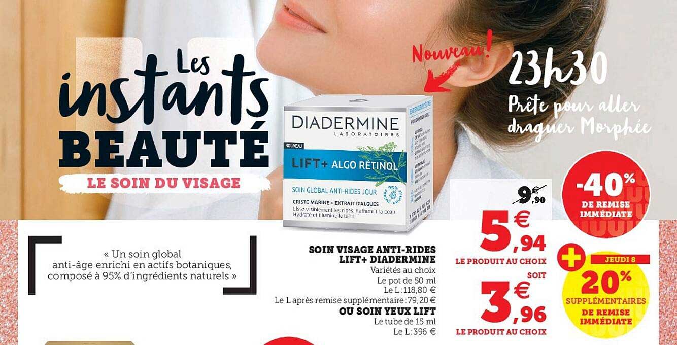 soin visage anti-rides lift+diadermines ou soin yeux lift -40% de remise immédiate