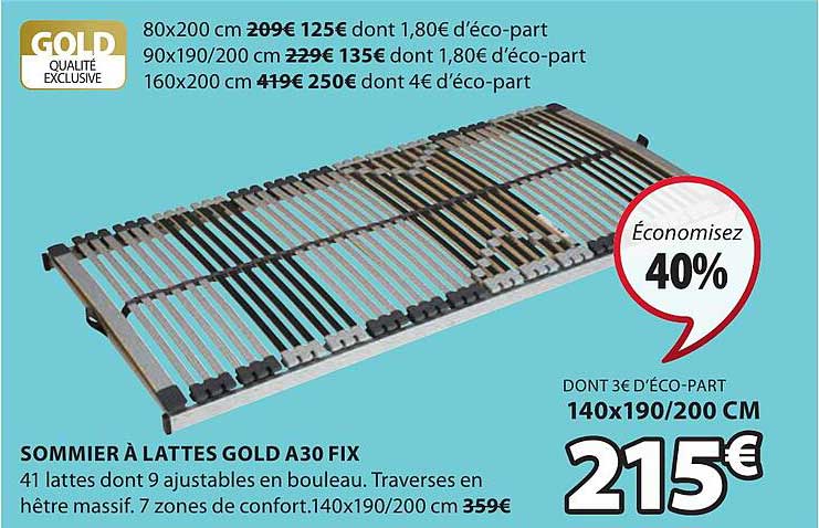 sommier à lattes gold a30 fix