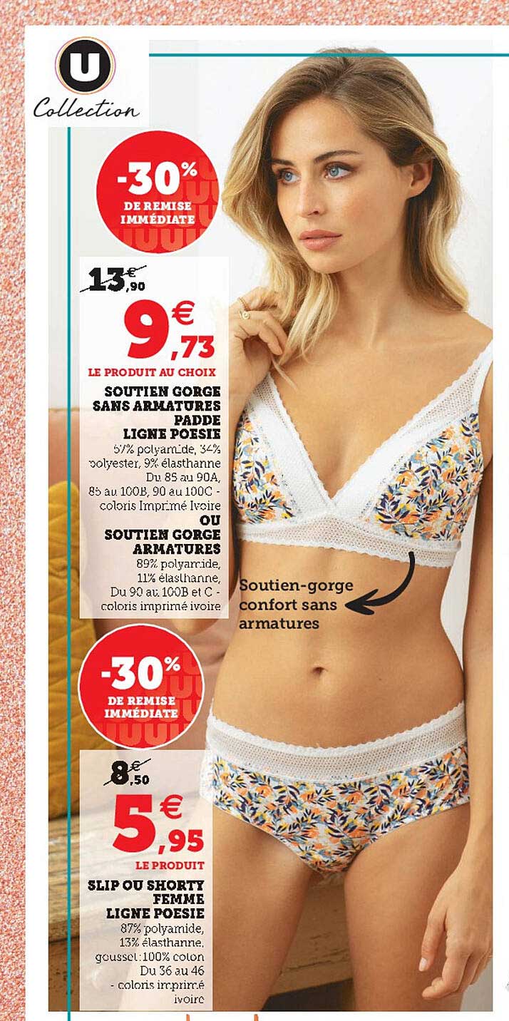 soutien gorge sans armature padde ligne poésie ou soutien gorge armatures slip ou shorty femme ligne poésie -30% de remise immédiate