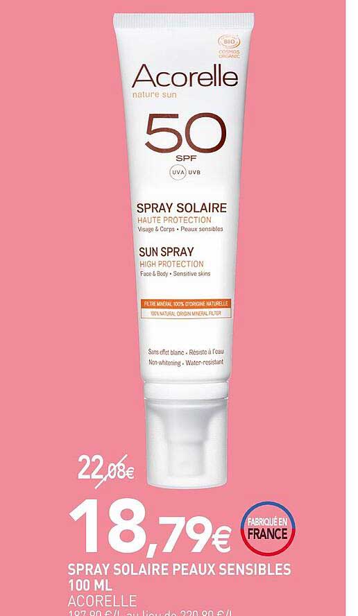 spray solaire peau sensibles 100 ml acorelle