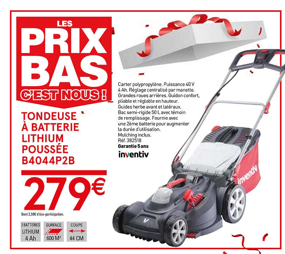 tondeuse à batterie lithium poussée b4044p2b