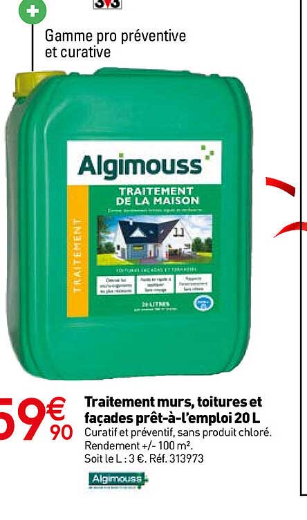 traitement murs toitures et façades prêt-à-l'emploi 20l algimouss