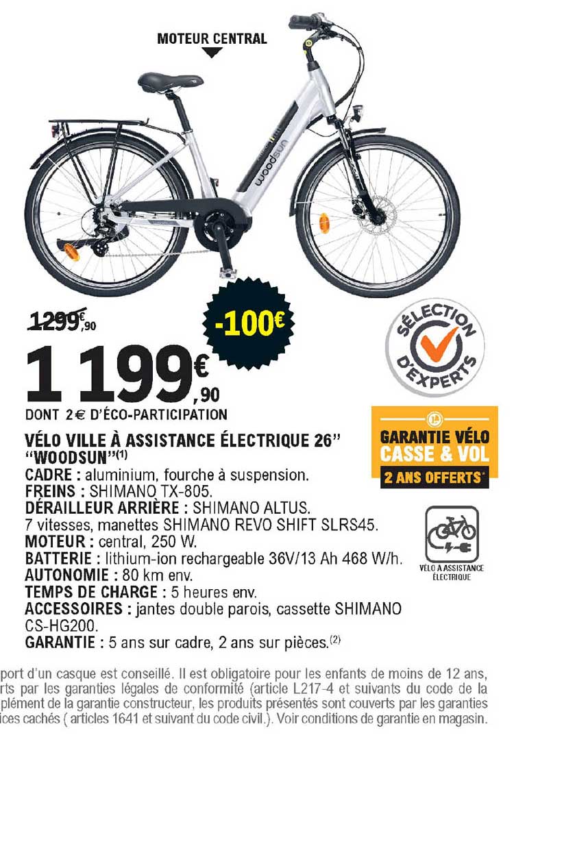 vélo ville à assistance électrique 26" "woodsun"