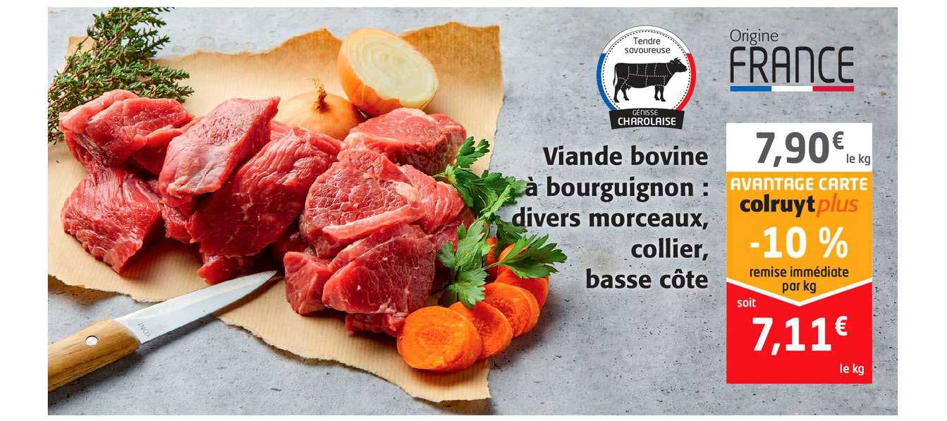 viande bovine à bourguignon : divers morceaux, collier, basse côte