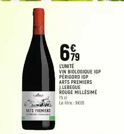 vin biologique igp périgord igp arts premiers j. lebegue rouge millésimé