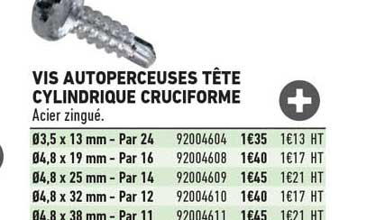 vis autoperceuses tête cylindrique cruciforme