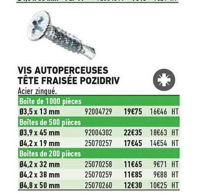 vis autoperceuses tête fraisée pozidriv