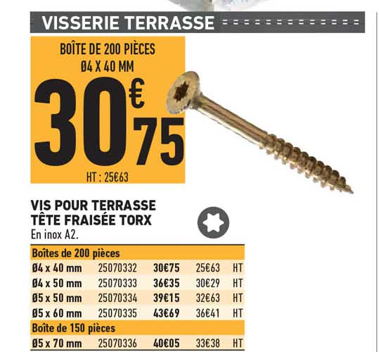 vis pour terrasse tête fraisée torx