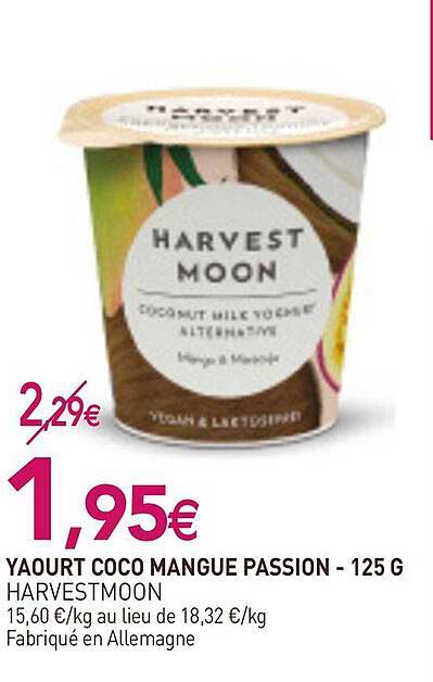 yaourt coco mangue passion - 125 g harvest moon