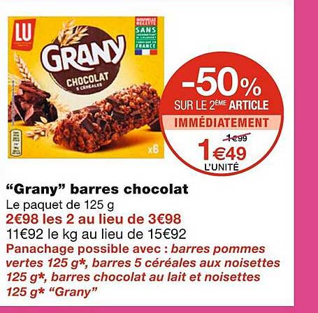 "grany" barres chocolat