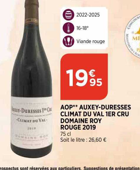 aop auxey-duresses climat du val 1er cru domaine roy rouge 2019