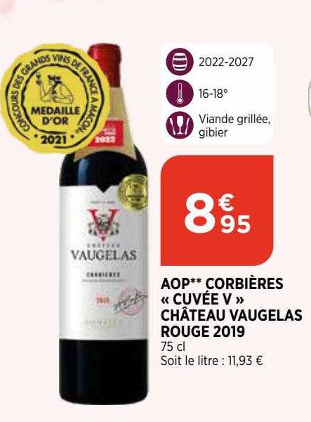 aop corbières "cuvée v" château vaugelas rouge 2019
