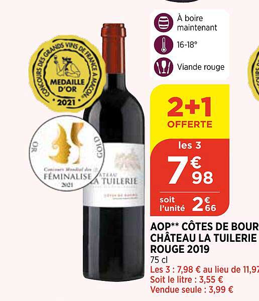 aop côtes de bourg château la tuilerie rouge 2019