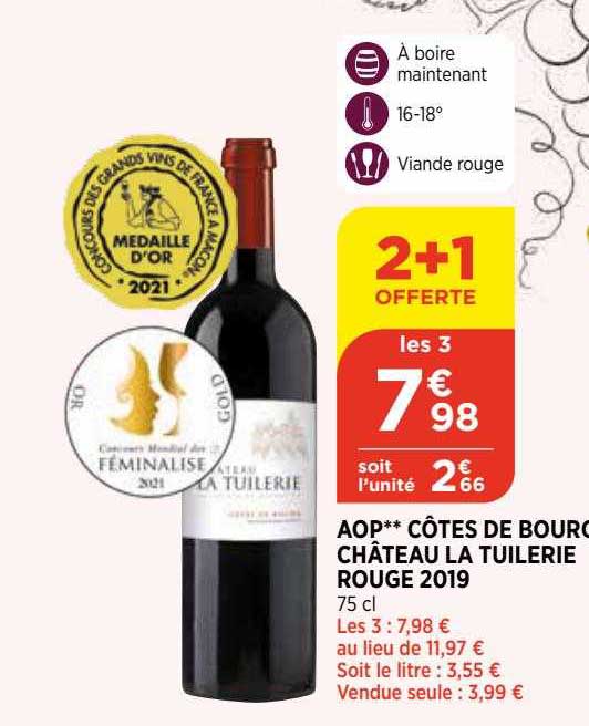 aop côtes de bourg château la tuilerie rouge 2019