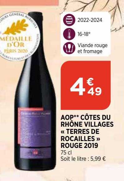 Aop Côtes Du Rhône Villages "terres De Rocailles" Rouge 2019