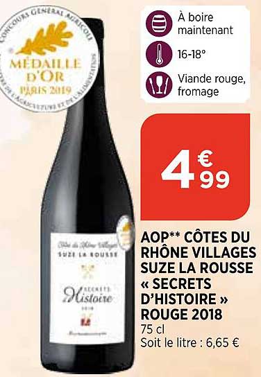 aop côtes du rhône villages suze la rousse "secrets d'histoire" rouge 2018
