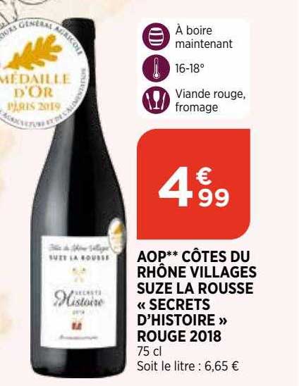aop côtes du rhône villages suze la rousse "secrets d'histoire" rouge 2018