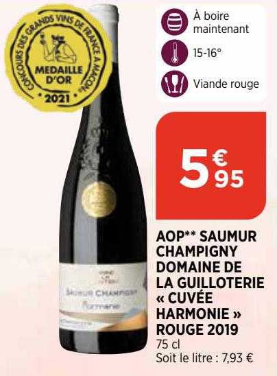 aop saumur champigny domaine de la guilloterie "cuvée harmonie" rouge 2019