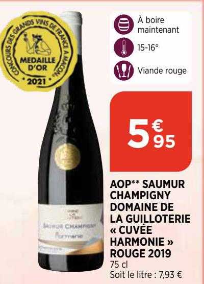 aop saumur champigny domaine de la guilloterie "cuvée harmonie" rouge 2019