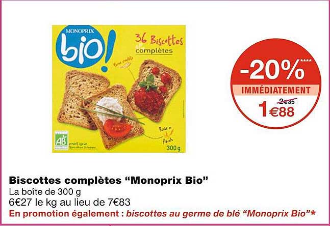 biscottes complètes "monoprix bio"