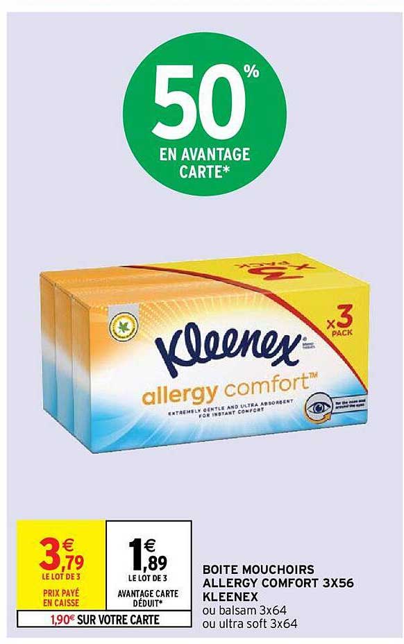 boîte mouchoirs allergy comfort 3x56 kleenex