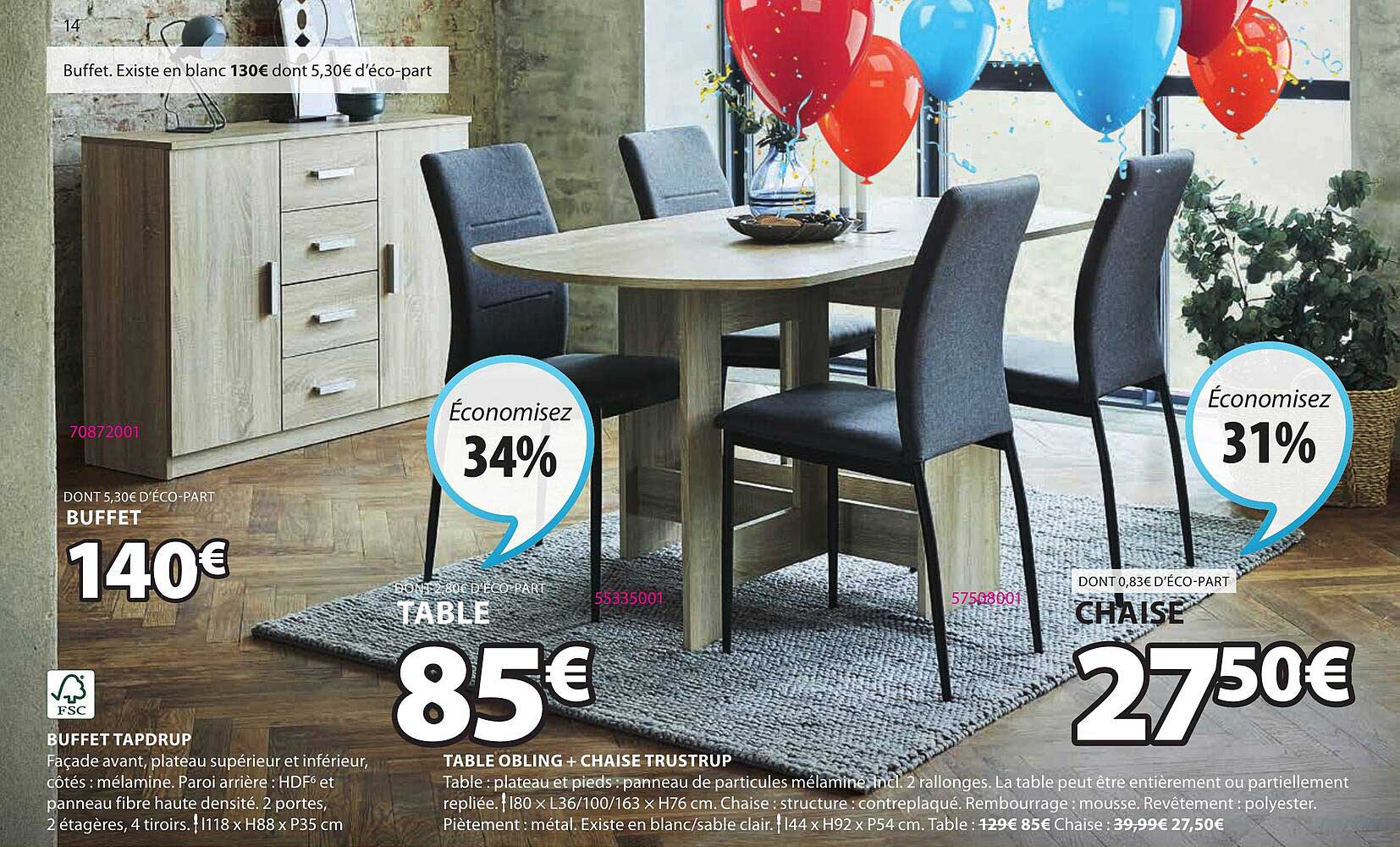 buffet tapdrup, table obling + chaise trustrup