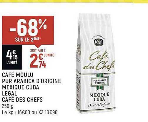 café moulu pur arabica d'origine mexique cuba légal café des chefs
