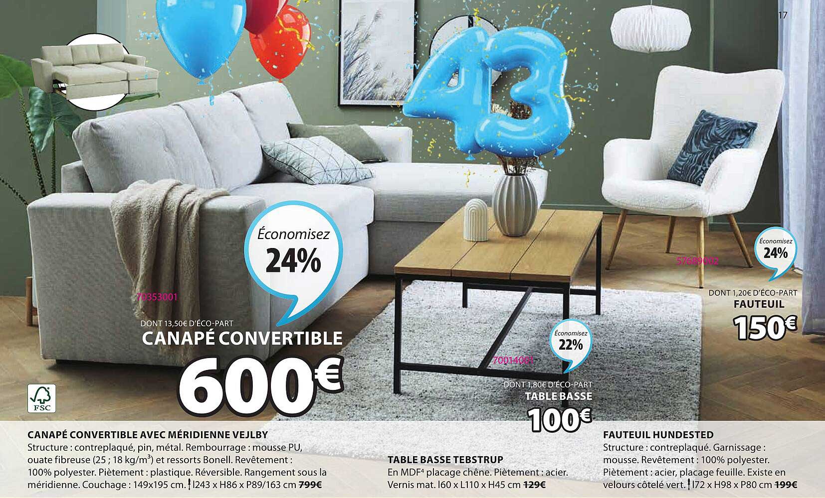 Canapé Convertible Avec Méridienne Vejlby, Table Basse Tebstrup, Fauteuil Hundested