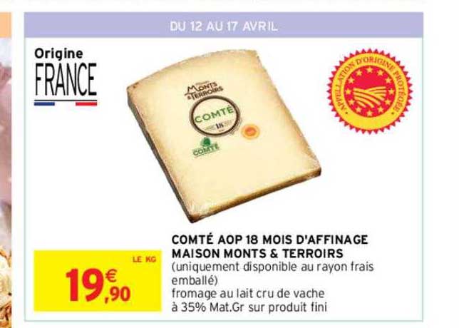 comté aop 18 mois d'affinage maison monts & terroirs