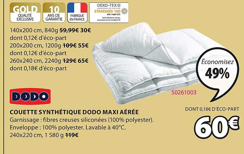 couette synthétique dodo maxi aérée