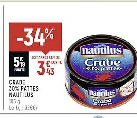 crabe 30% pattes nautilus