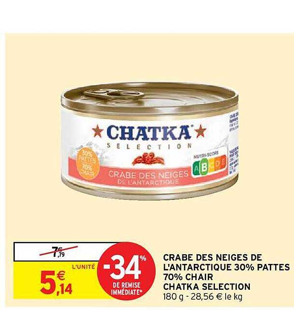 crabe des neiges de l'antarctique 30% pattes 70% chair chatka sélection