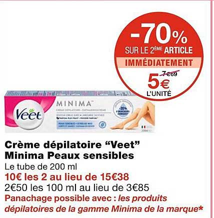 crème dépilatoire "veet" minima  peaux sensibles